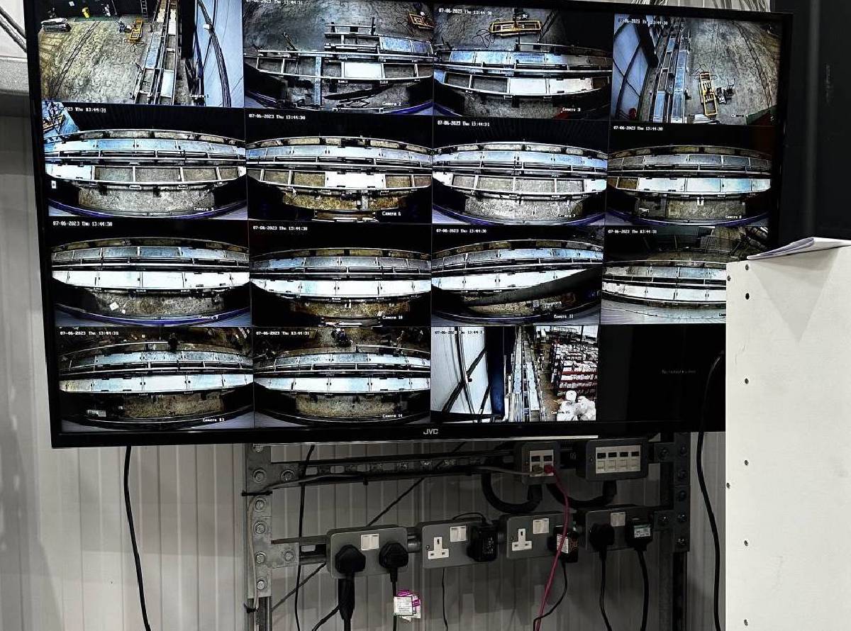 CCTV monitoring screens showing security camera feeds