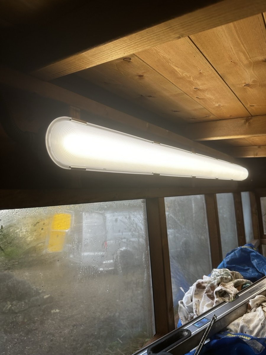 LED batten light installed in timber workshop